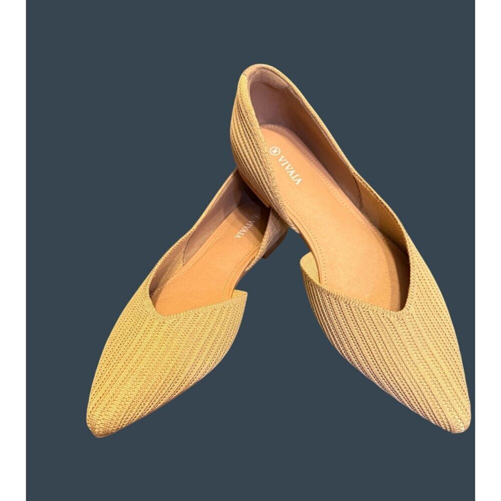 Vivaia Pointed-Toe Beige Knit Ballet Flats Comfortable Slip-On Lightweight Breat